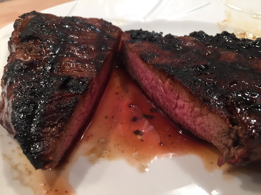 Here's the first steak. We cut into it immediately after taking it off the grill. See the juice on the plate.
